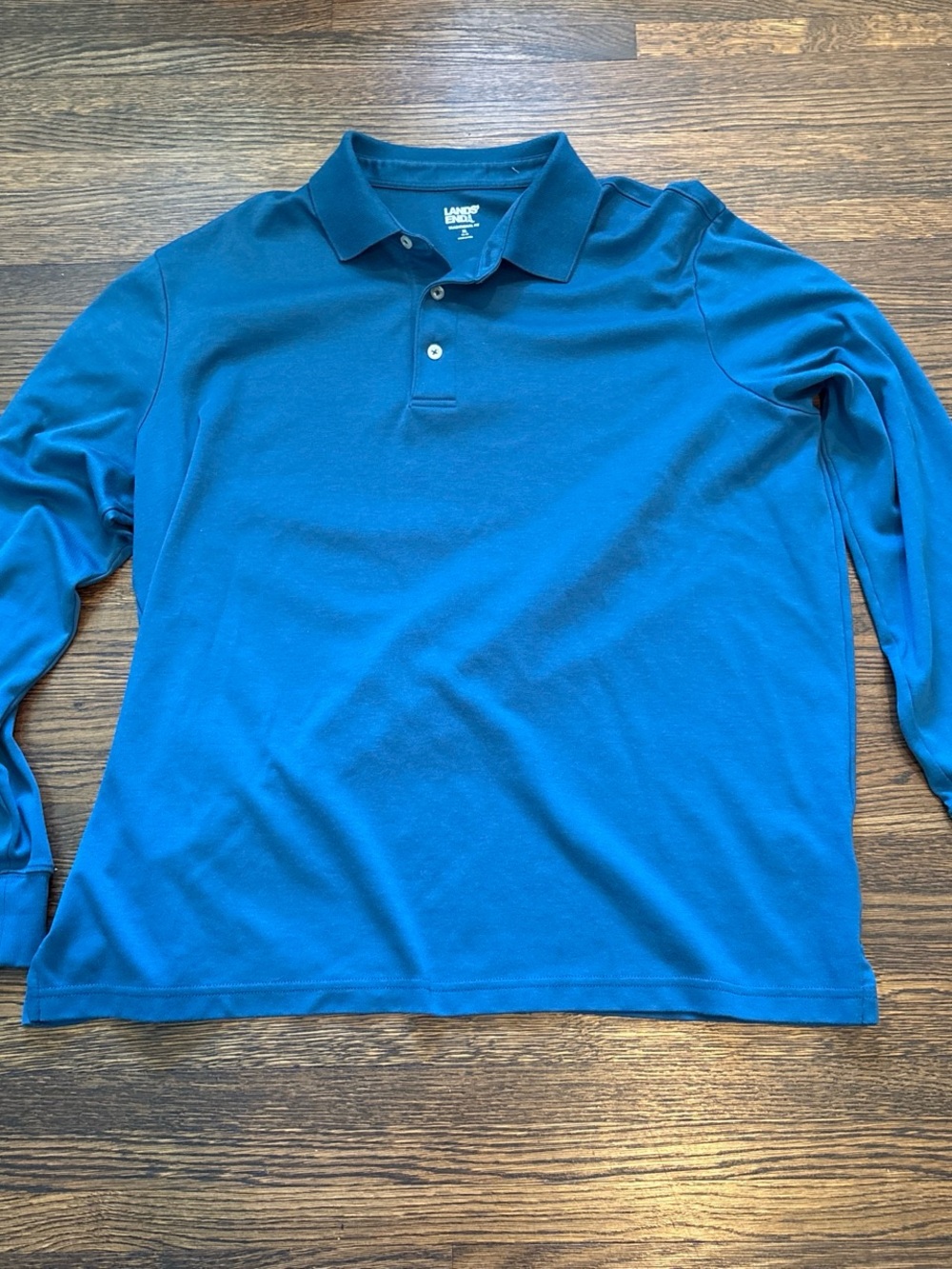 Lands' End Men's Long Sleeve Polo - Teal Blue